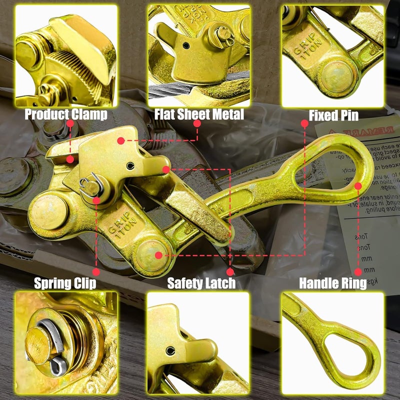 FITHOIST 1 Ton Cable Puller Steel Wire Grip, 2200 Lbs Cable Puller Wire Puller for 5/32”-7/8” Steel Wire Rope, Wire Pulling Come Along Tools (1T) - Image 3